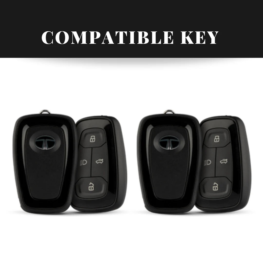 Leather Metal Key Cover for Tata Altroz | Punch | Tiago | Bolt | Harrier | Tigor | Gravitas | Nexon | New Safari (4 Button Smart Key)