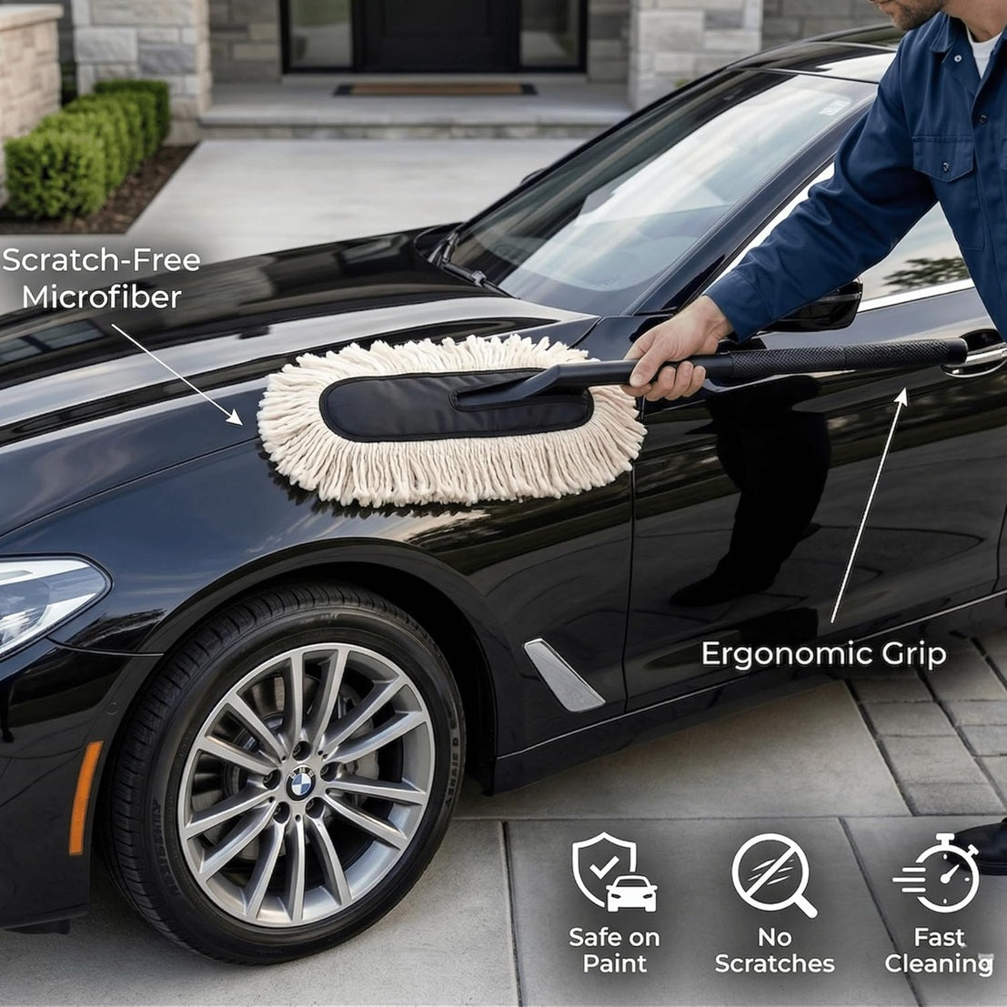 3Pcs Car Duster Kit - Microfiber Car Cleaning Brush for Exterior Car Dust Cleaner - Small Car Brush for Cleaning Car Interior, PC, Laptop, Keyboard - Wax-Treated Cotton Strands for 2X Better Cleaning