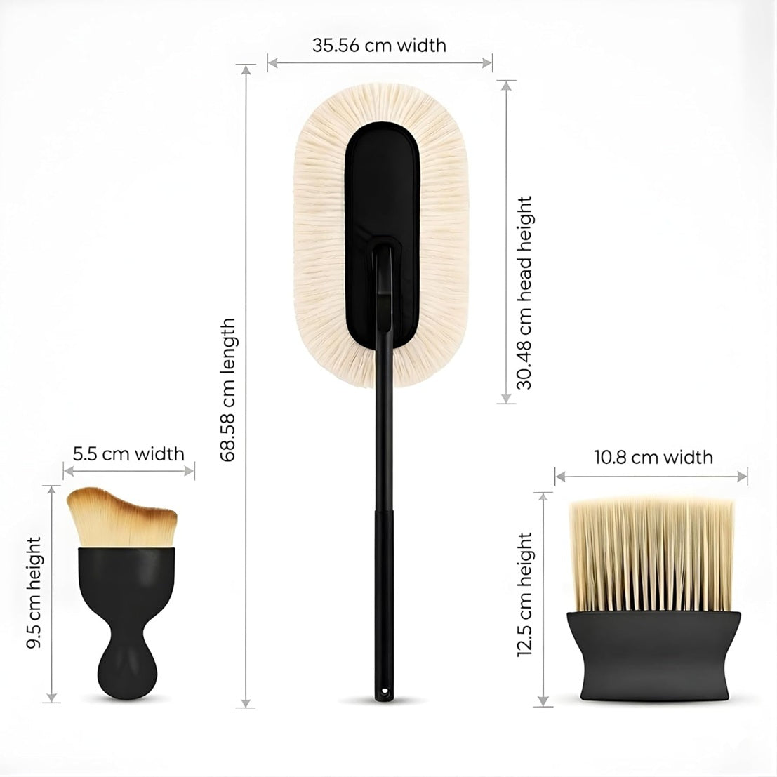 3Pcs Car Duster Kit - Microfiber Car Cleaning Brush for Exterior Car Dust Cleaner - Small Car Brush for Cleaning Car Interior, PC, Laptop, Keyboard - Wax-Treated Cotton Strands for 2X Better Cleaning