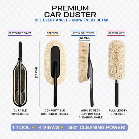 Essentials Car Duster With Microfibre Cloth for Enhanced Dust Removal